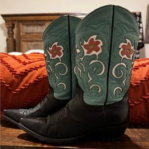 Old Gringo Black and Teal Floral Cowboy Boots